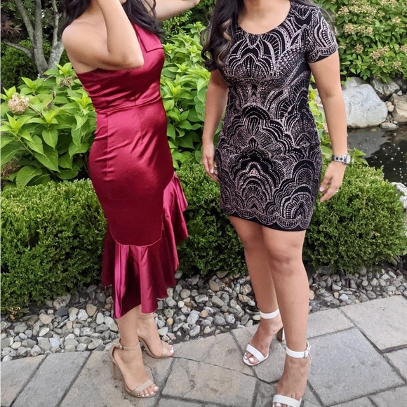 Rose Gold & Black glittery sparkly patterned party dress bodycon - Picture 6 of 8